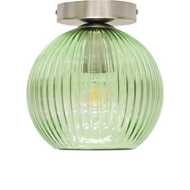 First Choice Lighting Betchley - Green Ribbed Glass Globe Satin Nickel Ceiling Light Fitting - image 1