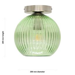 First Choice Lighting Betchley - Green Ribbed Glass Globe Satin Nickel Ceiling Light Fitting - thumbnail 5