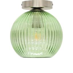 First Choice Lighting Betchley - Green Ribbed Glass Globe Satin Nickel Ceiling Light Fitting - thumbnail 1
