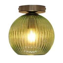First Choice Lighting Betchley - Green Ribbed Glass Globe Satin Nickel Ceiling Light Fitting - thumbnail 2