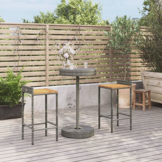 Berkfield Home 3 Piece Garden Bar Set Grey Poly Rattan&Solid Wood Acacia - image 1