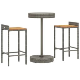 Berkfield Home 3 Piece Garden Bar Set Grey Poly Rattan&Solid Wood Acacia - thumbnail 3