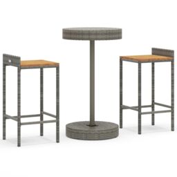Berkfield Home 3 Piece Garden Bar Set Grey Poly Rattan&Solid Wood Acacia - thumbnail 2