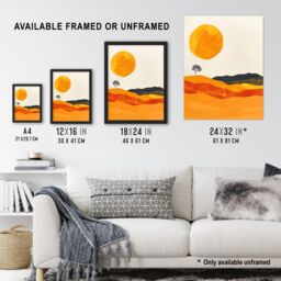 Artery8 Abstract Landscape Lone Tree Bright Boho Painting Framed Wall Art in Mustard - Size: A4 - thumbnail 3