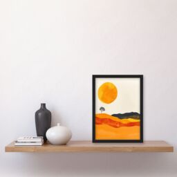 Artery8 Abstract Landscape Lone Tree Bright Boho Painting Framed Wall Art in Mustard - Size: A4 - thumbnail 4