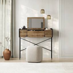Decortie Terra' Modern Dressing Table with Lift-Up Mirror & Two Drawers in Dark Brown - Size: 1 Pack - thumbnail 1