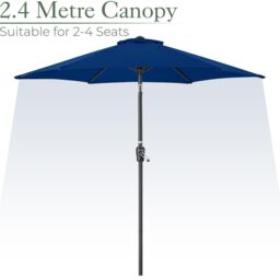 Christow Garden Parasol Umbrella Aluminium Patio Sun Shade UV With Crank 2.4m in Navy - thumbnail 6