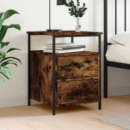 Berkfield Home Bedside Cabinet Smoked Oak 44x45x60 cm Engineered Wood in Brown - Size: 44 x 45 x 60 cm - thumbnail 2