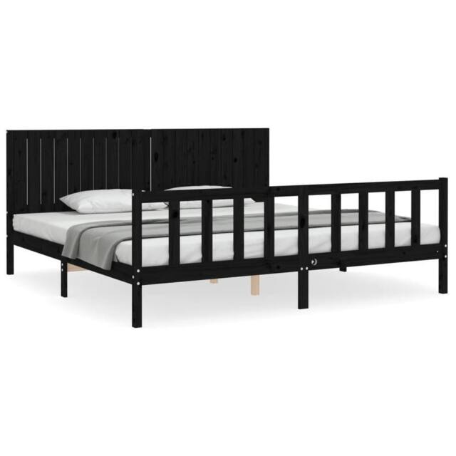 Berkfield Home Bed Frame with Headboard Black 200x200 cm Solid Wood - image 1