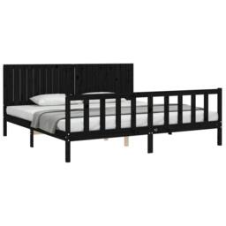 Berkfield Home Bed Frame with Headboard Black 200x200 cm Solid Wood - thumbnail 4
