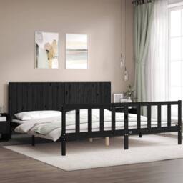 Berkfield Home Bed Frame with Headboard Black 200x200 cm Solid Wood - thumbnail 3
