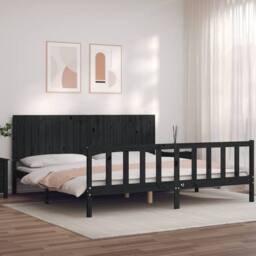 Berkfield Home Bed Frame with Headboard Black 200x200 cm Solid Wood - thumbnail 2