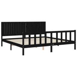 Berkfield Home Bed Frame with Headboard Black 200x200 cm Solid Wood - thumbnail 5