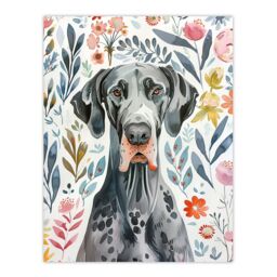 "Artery8 Elegant Great Dane Dog Lover Floral Pet Portrait Wall Art Print - Size: W24"" x H32""" - thumbnail 1