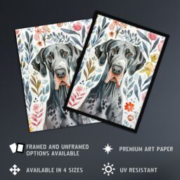 "Artery8 Elegant Great Dane Dog Lover Floral Pet Portrait Wall Art Print - Size: W24"" x H32""" - thumbnail 2