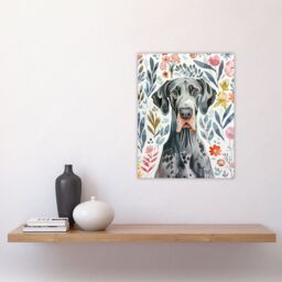 "Artery8 Elegant Great Dane Dog Lover Floral Pet Portrait Wall Art Print - Size: W24"" x H32""" - thumbnail 4