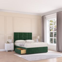 Sloomy Jasmine Plush Velvet Memory Foam Bed Set With 2 Drawers, Mattress & Headboard in Emerald - Size: Single - thumbnail 2