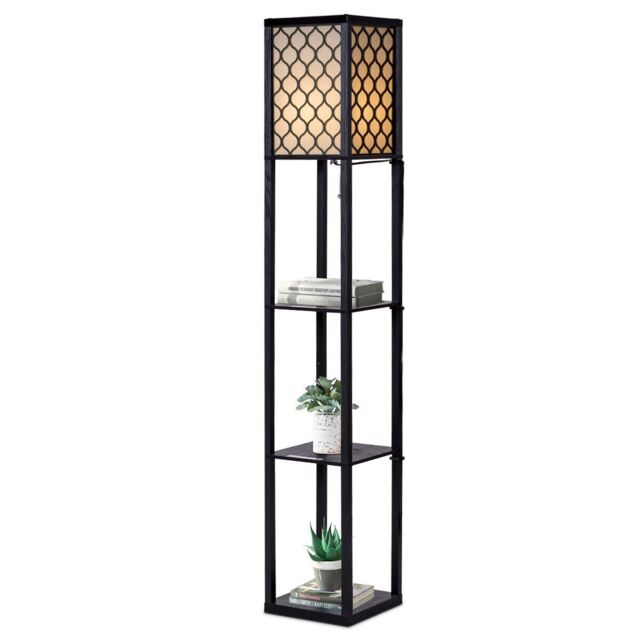Costway Floor Lamp Freestanding Bedside Lounge Light Lamp W/3 Tier Storage Shelves E27 in Black - image 1