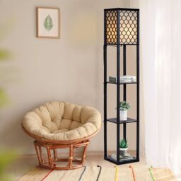 Costway Floor Lamp Freestanding Bedside Lounge Light Lamp W/3 Tier Storage Shelves E27 in Black - thumbnail 3