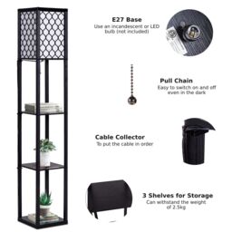 Costway Floor Lamp Freestanding Bedside Lounge Light Lamp W/3 Tier Storage Shelves E27 in Black - thumbnail 5