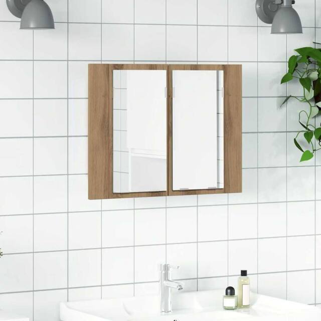 Berkfield Home LED Mirror Cabinet Artisan Oak 60x12x45 cm Engineered Wood in Brown - Size: 60 x 12 x 45 cm - image 1