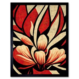 "Artery8 Wall Art Print Abstract Flowers Design Cream Red Black Vivid Bold Art Framed - Size: W12"" x H16""" - thumbnail 1