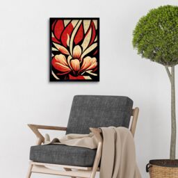 "Artery8 Wall Art Print Abstract Flowers Design Cream Red Black Vivid Bold Art Framed - Size: W12"" x H16""" - thumbnail 2