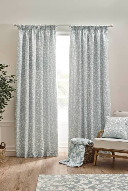 Catherine Lansfield 'Brooke Floral' Lined Pencil Pleat Curtains in Duck Egg Blue - Size: 168 cm width x 229 cm drop - image 1