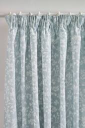 Catherine Lansfield 'Brooke Floral' Lined Pencil Pleat Curtains in Duck Egg Blue - Size: 168 cm width x 229 cm drop - thumbnail 2