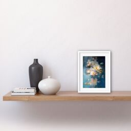 "Artery8 Wall Art Print Fallen Cherry Blossom Flower Water Ripples Modern Watercolour Painting Artwork Framed 9X7 Inch in White - Size: W7"" x H9""" - thumbnail 2