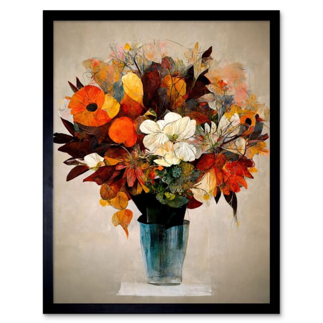 "Artery8 Wall Art Print Autumn Field Flower Bouquet In Vase Modern Painting Art Framed in Black - Size: W12"" x H16""" - image 1