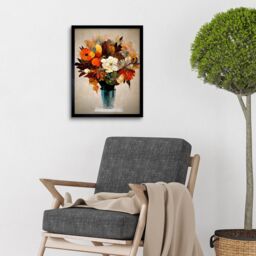 "Artery8 Wall Art Print Autumn Field Flower Bouquet In Vase Modern Painting Art Framed in Black - Size: W12"" x H16""" - thumbnail 2