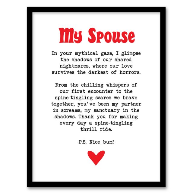 "Artery8 Love Poem Horror Fan Spouse Romantic Poetry Fun Framed Art Print in White - Size: W12"" x H16""" - image 1