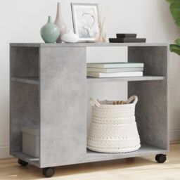 Berkfield Home Side Table with Wheels Concrete Grey 70x35x60 cm Engineered Wood - Size: 70 x 35 x 60 cm