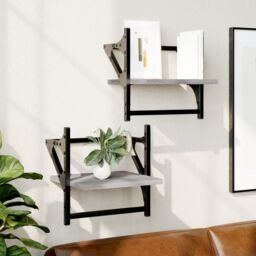 Berkfield Home Wall Shelves with Bars 2 pcs Grey Sonoma 30x25x30 cm - Size: 30 x 25 x 30 cm - thumbnail 1