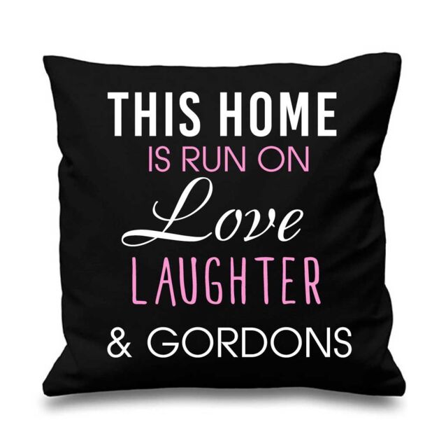 "60 SECOND MAKEOVER Black Cushion Cover This Home Is Run By Love Laughter & Gordons 16"" x 16"" Mum Friend Gift Decorative Cushion Home"