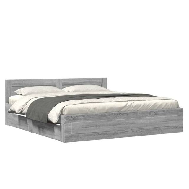 Berkfield Home Bed Frame with Headboard without Mattress Grey Sonoma 200x200 cm - image 1