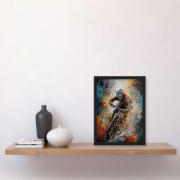 Artery8 Mountain Biker Paint Splat Action Shot Portrait Artwork Framed Wall Art Print A4 in Black - thumbnail 2
