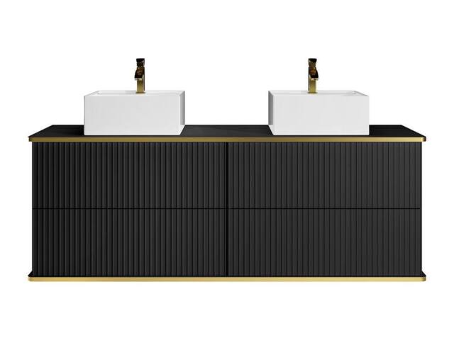 Vente-unique Suspended Grooved Bathroom Cabinet With Gold Trim, Double Countertop in Black - image 1