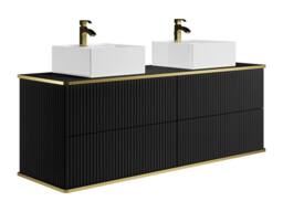 Vente-unique Suspended Grooved Bathroom Cabinet With Gold Trim, Double Countertop in Black - thumbnail 5