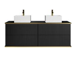 Vente-unique Suspended Grooved Bathroom Cabinet With Gold Trim, Double Countertop in Black - thumbnail 2