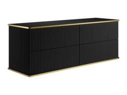 Vente-unique Suspended Grooved Bathroom Cabinet With Gold Trim, Double Countertop in Black - thumbnail 7
