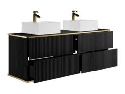 Vente-unique Suspended Grooved Bathroom Cabinet With Gold Trim, Double Countertop in Black - thumbnail 6