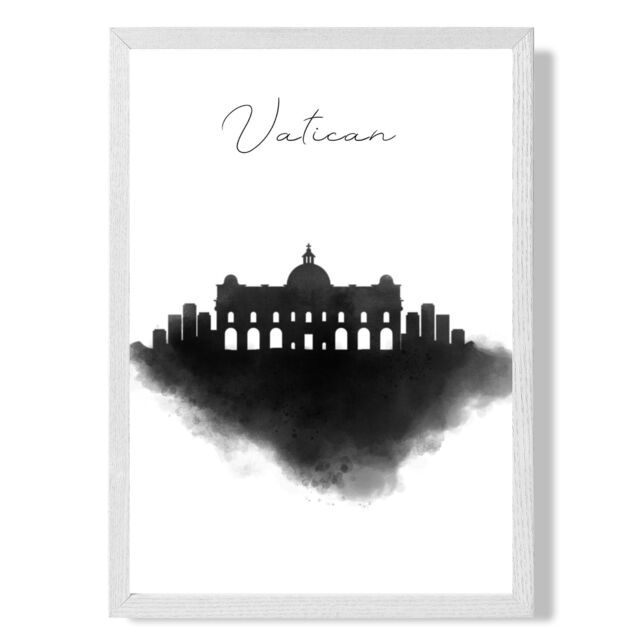 ARTZE Vatican Watercolour Skyline City Framed Print SIZE: A2 with White Frame in Black - Size: A4 - image 1