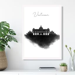 ARTZE Vatican Watercolour Skyline City Framed Print SIZE: A2 with White Frame in Black - Size: A4 - thumbnail 2