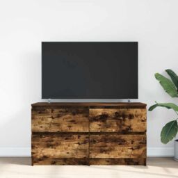 Berkfield Home TV Cabinet Smoked Oak 100x35x54 cm Engineered Wood in Brown - Size: 100 x 35 x 54 cm - thumbnail 3
