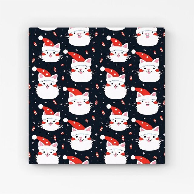 Warren Reed - Designer Cute Cats Wearing Santa Claus Hats Canvas in Red - Size: w40 inch x h40 inch - image 1