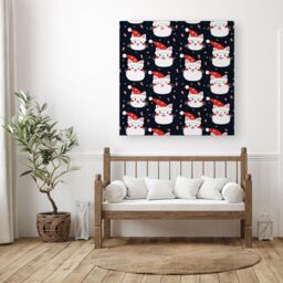 Warren Reed - Designer Cute Cats Wearing Santa Claus Hats Canvas in Red - Size: w40 inch x h40 inch - thumbnail 3