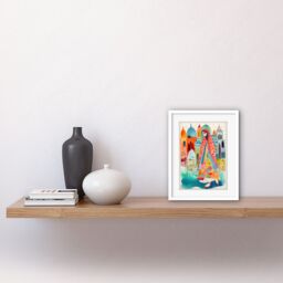"Artery8 Wall Art Print Hijab Muslim Woman with Buildings Folk Artwork Framed 9X7 Inch in White - Size: W7"" x H9""" - thumbnail 2