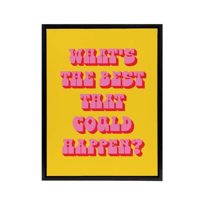 "Artery8 What's The Best That Could Happen Yellow Pink Framed Canvas Art Print - Size: W12"" x H16""" - image 1